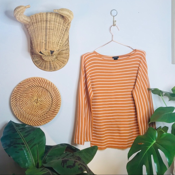 Ann Taylor Ribbed Orange White Bell Sleeve Blouse - Picture 7 of 8
